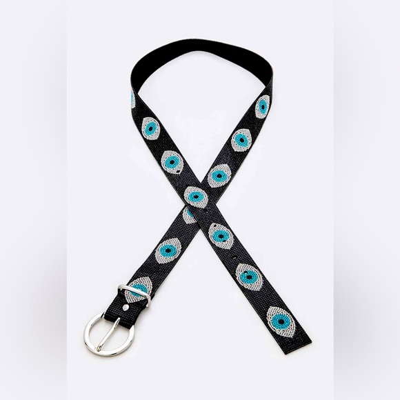 Black Evil Eye Rhinestone Bling Statement Belt - Picture 2 of 2